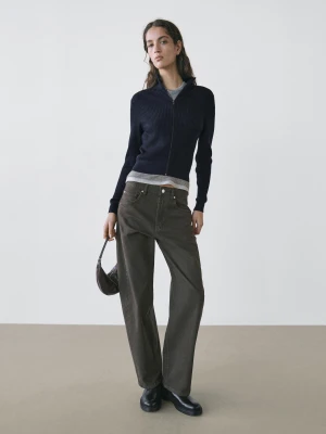 Wełniany Kardigan Na Suwak - Granatowy - - Massimo Dutti - Kobieta