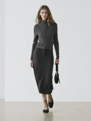 Wełniany Kardigan Na Suwak - Szary Antracytowy - - Massimo Dutti - Kobieta