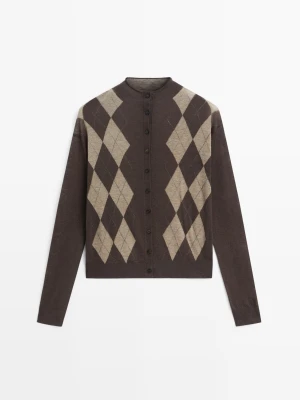 Wełniany Kardigan W Romby - Szary - Massimo Dutti - Female