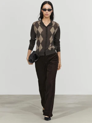 Wełniany Kardigan W Romby - Szary - Massimo Dutti - Female