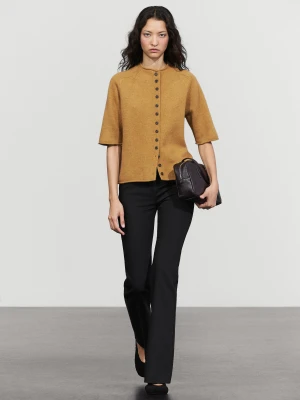 Wełniany Kardigan Z Kołnierzem Kominowym - Oliwkowy - Massimo Dutti - Female
