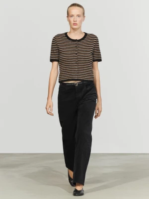 Wełniany Kardigan Z Krótkim Rękawem - Ciemnoniebieski - Massimo Dutti - Female