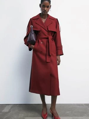 Wełniany płaszcz trench o kroju garniturowym PATRIZIA PEPE