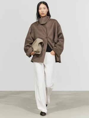 Wełniany Płaszcz Typu Trencz - Szarobrązowy - Massimo Dutti - Female