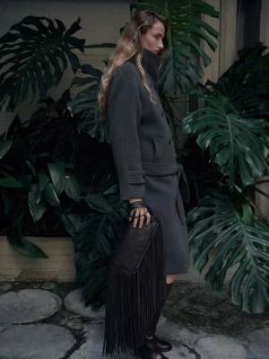 Wełniany płaszcz z paskiem szary - Kobieta - - MANGO