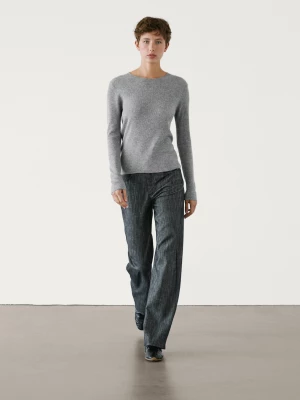 Wełniany Prążkowany Sweter - Jasnoszary - - Massimo Dutti - Kobieta