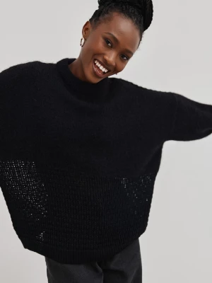 Wełniany sweter o zróżnicowanym splocie w kolorze DEEP BLACK - CLARENCE-UNI Marsala