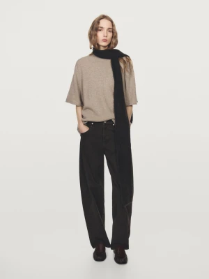 Wełniany Sweter Oversize Z Krótkim Rękawem - Szarobrązowy - - Massimo Dutti - Kobieta