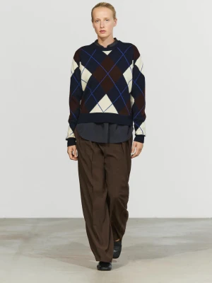 Wełniany Sweter W Romby - Granatowy - Massimo Dutti - Female