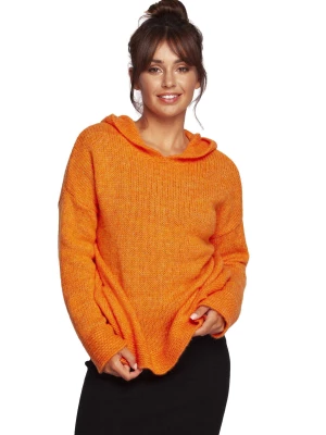 Wełniany sweter z kapturem pomarańczowy BE Knit