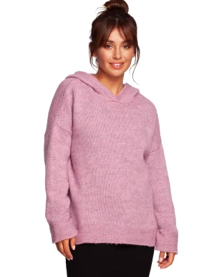 Wełniany sweter z kapturem różowy BE Knit