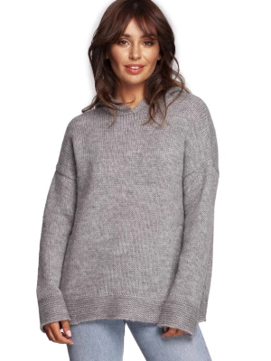 Wełniany sweter z kapturem szary BE Knit