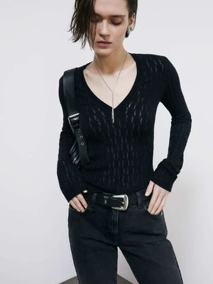 Wełniany sweterek żakardowy z dekoltem w serek PATRIZIA PEPE