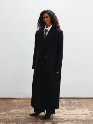 Wełniany trencz w kolorze TOTALLY BLACK - TESORO-XS Marsala