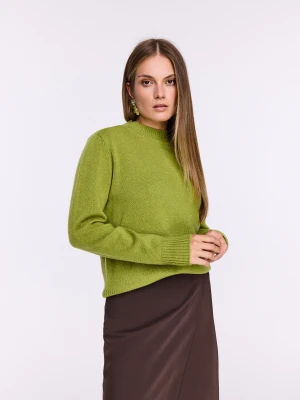 Wełniany zielony sweter z drobnymi cekinami TARANKO