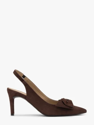 Welurowe czółenka typu slingback z kokardą Ryłko