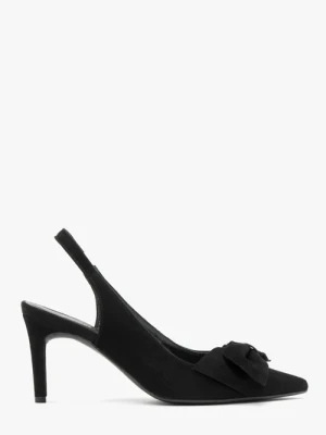 Welurowe czółenka typu slingback z kokardą Ryłko