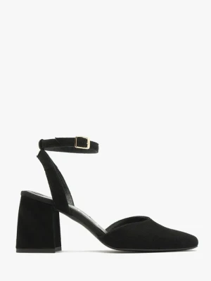 Welurowe czółenka z paskiem wokół kostki Ryłko