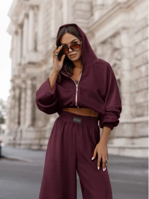 Welurowy dres bluza i szerokie spodnie MAXIM - bordowy  magmac 