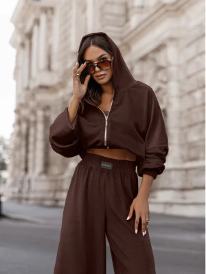 Welurowy dres bluza i szerokie spodnie MAXIM - czekoladowy  magmac 