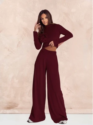 Welurowy dres spodnie + bluza ROSE - bordowy  magmac 