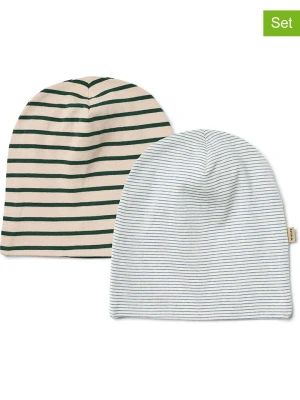 Wheat Czapki (2 szt.) "Aidan" w kolorze beżowo-zielono-białym rozmiar: 54-55 cm