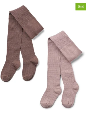 Wheat Wełniane rajstopy (2 pary) w kolorze brązowym i jasnoróżowym rozmiar: 62/68