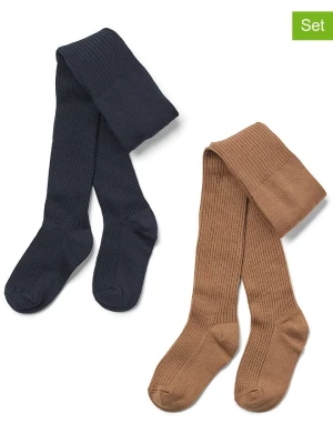 Wheat Wełniane rajstopy (2 pary) w kolorze granatowym i jasnobrązowym rozmiar: 122/128