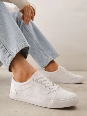 Wiązane Białe Tenisówki Trampki z Niską Cholewką Ozdobione Geometrycznym Wzorem Wioressa bellamila