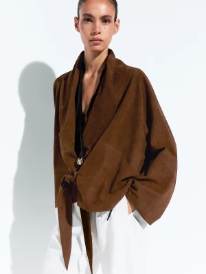 Wiązane Kimono Z Zamszowej Skóry - Brązowy - Massimo Dutti - Female