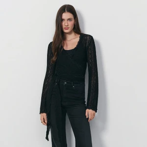 Wiązany w talii cienki kardigan czarny House