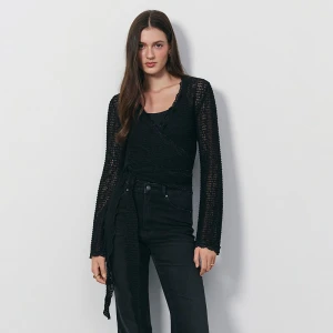 Wiązany w talii cienki kardigan czarny House