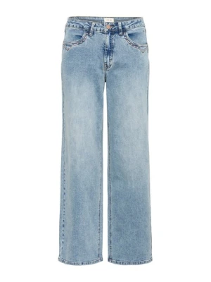 Wide leg Cream rinsed denim