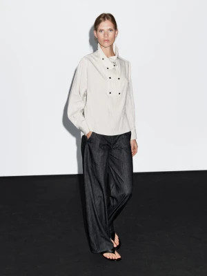 Wide Leg Denim Trousers - Ciemnoszary - - Massimo Dutti - Kobieta