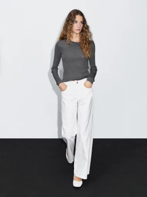 Wide-Leg Denim Trousers With Texture - Biały Złamany - - Massimo Dutti - Female