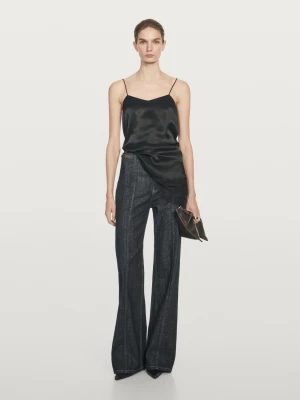 Jeansy Z Szerokimi Nogawkami, Wysokim Stanem I Łańcuszkami - Ciemnoniebieski - - Massimo Dutti - Kobieta