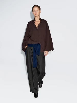 Wide-Leg Striped Trousers With Wool - Ciemnoszary - - Massimo Dutti - Female