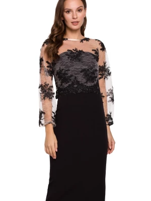 Wieczorowa ekskluzywna ołówkowa sukienka z koronką czarna Makover