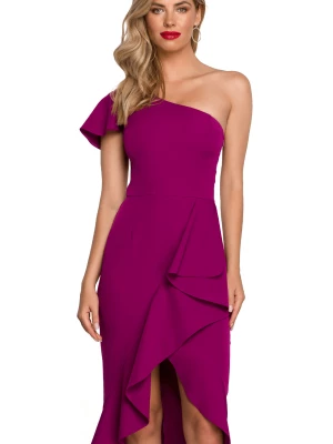 Wieczorowa sukienka na jedno ramię ołówkowa z falbanami fioletowa Makover