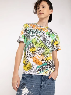 Wielobarwny T-shirt z motywem graffiti Reporter