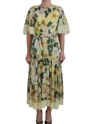 Wielokolorowa Jedwabna Sukienka z Kwiatowym Wzorem w Stylu Maxi Dolce & Gabbana
