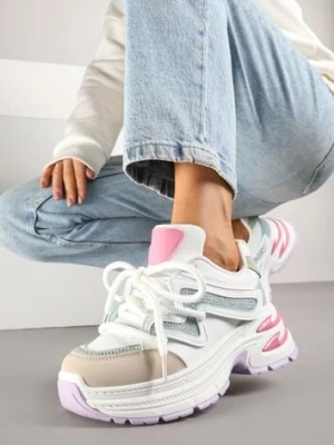 Biało-Różowe Sneakersy na Platformie z Grubymi Sznurówkami Kilanne