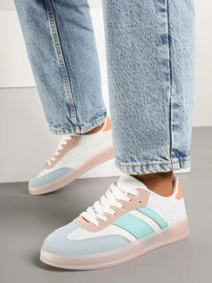 Biało-Niebieskie Sneakersy Tenisówki z Geometrycznym Wzorem Eleamila