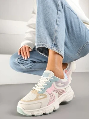 Beżowo-Różowe Sneakersy w Streetwearowym Stylu na Grubej Podeszwie Felethra