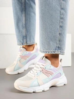 Biało-Fioletowe Sneakersy w Streetwearowym Stylu z Siateczkowymi Zdobieniami Dorelline
