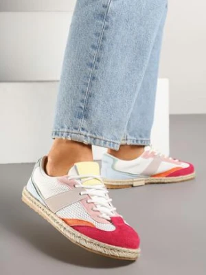 Biało-Czerwone Sneakersy w Stylu Klasycznych Tenisówek z Ozdobnymi Przeszyciami Emloti ideal