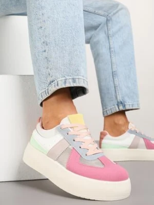 Różowo-Niebieskie Sneakersy w Stylu Tenisówek na Platformie Nanirea