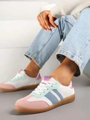 Biało-Różowe Sneakersy w Stylu Tenisówek Ozdobione Paskami Jenaniela