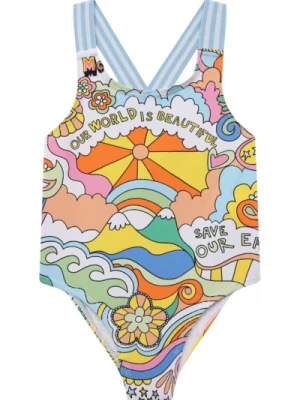 Wielokolorowy kostium kąpielowy dla dzieci z krzyżującymi się paskami Stella McCartney