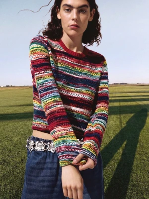 Wielokolorowy melanżowy sweter Desigual czerwony